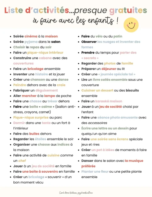 Liste d’activités… presque gratuites à faire avec les enfants