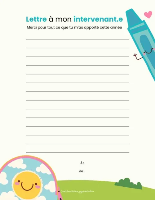 Lettre à mon intervenant(e)