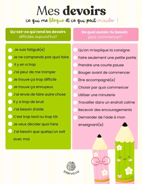 Mes devoirs - Ce qui bloque et ce qui peut m'aider